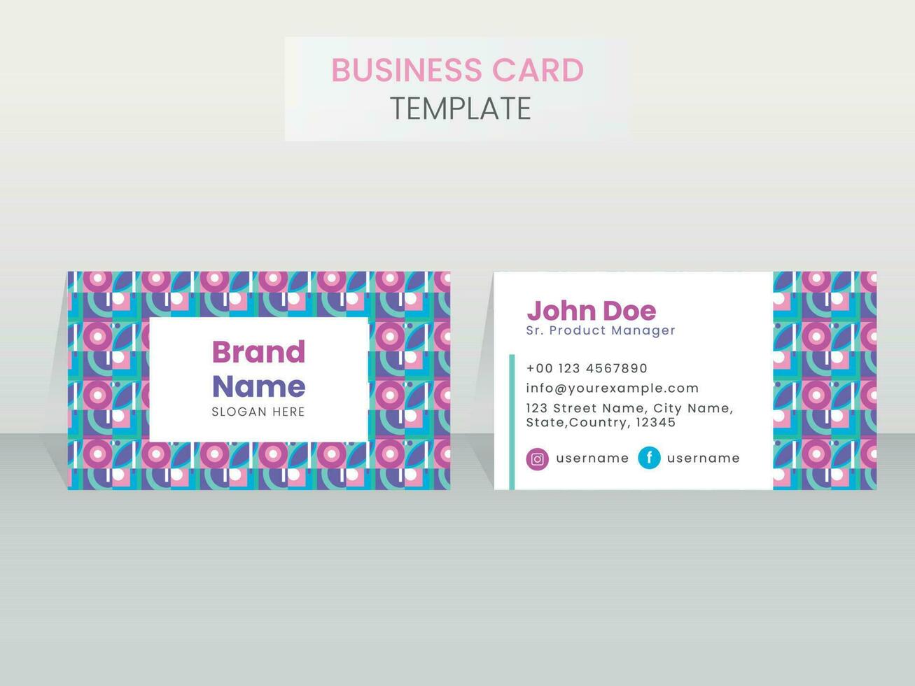 Front And Back View Of Business Card Template In Bauhaus Design. vector
