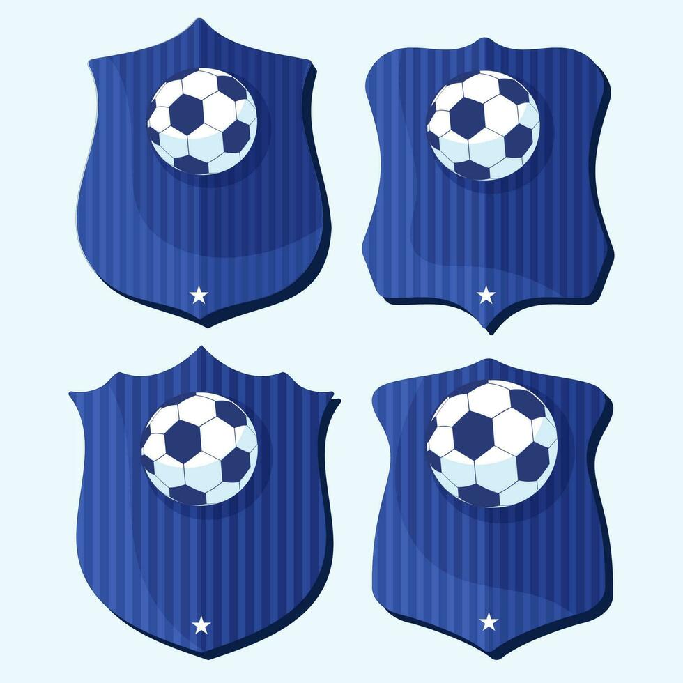 Set Of Football Shield Badge Against Pastel Blue Background. vector