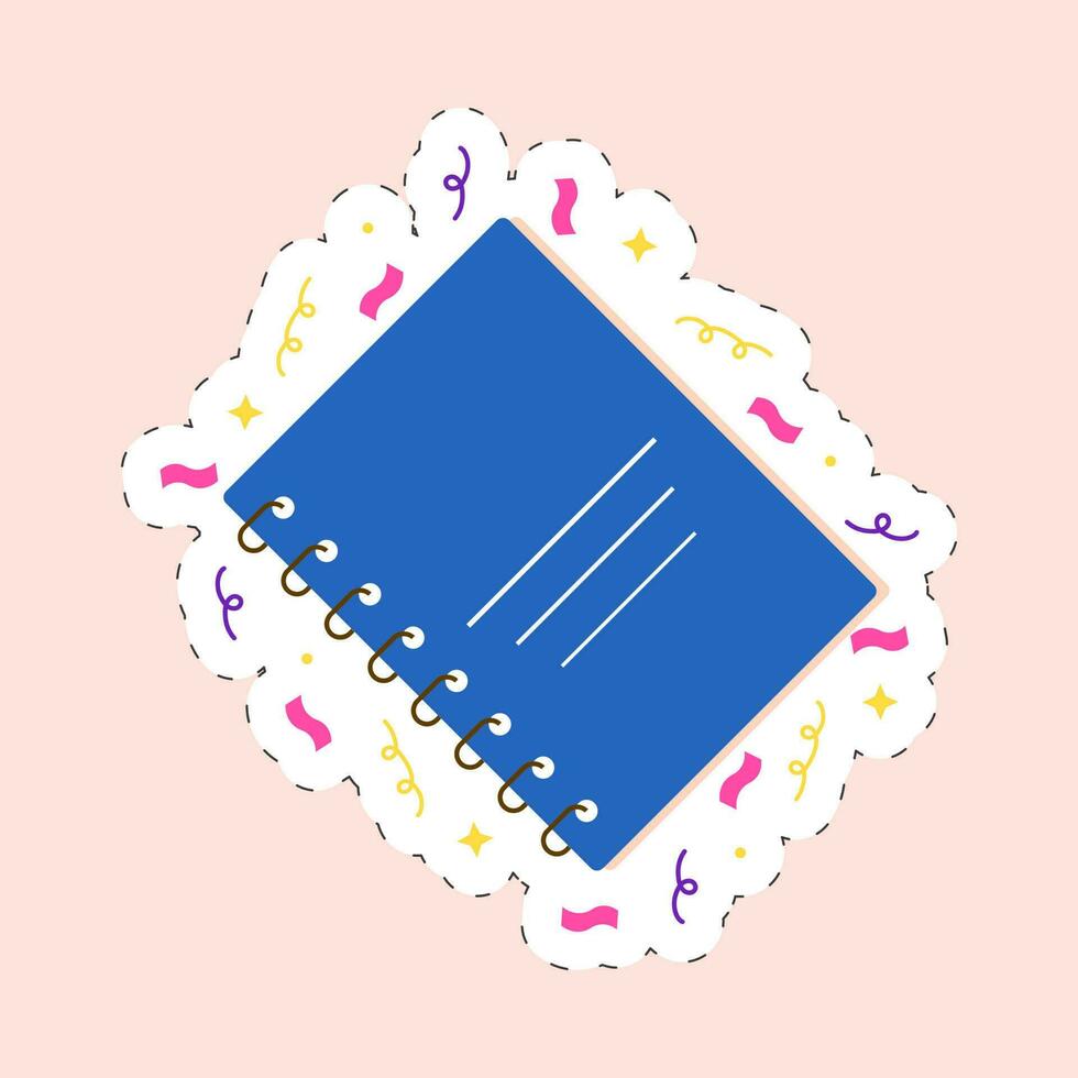 Vector Illustration Of Diary Sticker Or Icon Against Confetti Background.