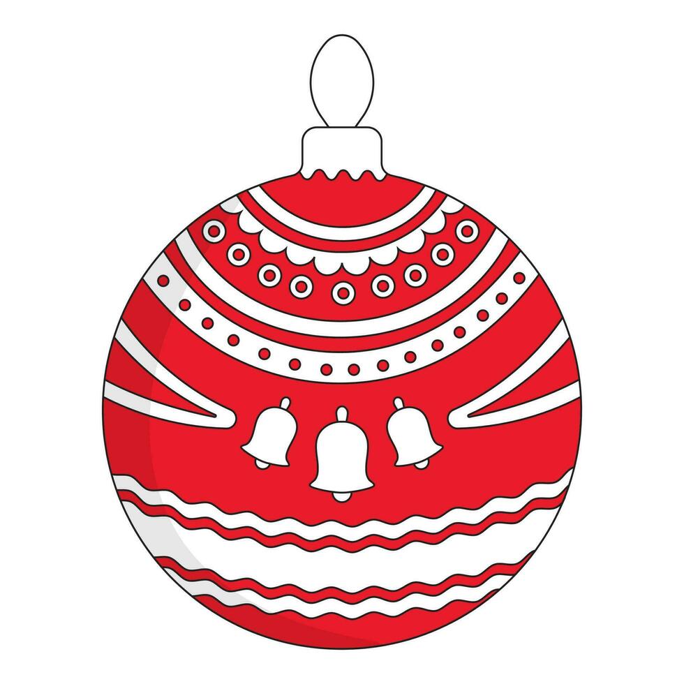 Flat Style Bells With Filigree Pattern Christmas Balls Flat Icon In Red And White Color. vector