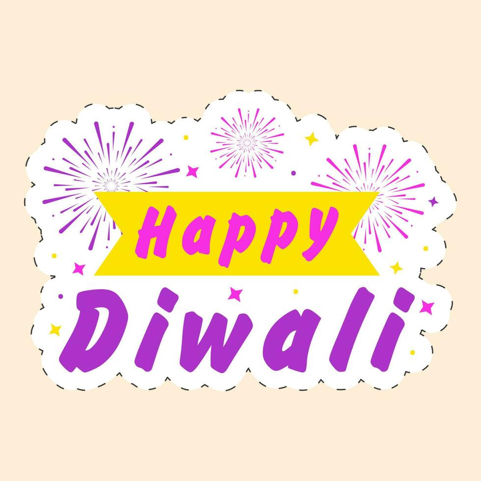 Explosive Happy Diwali Message Text With Fireworks Background In Sticker Style. vector