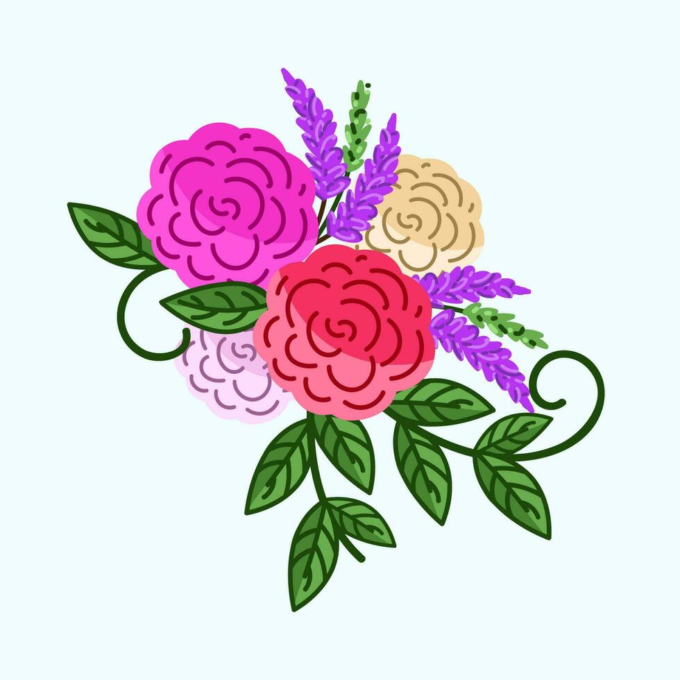 Beautiful Flowers With Leaves Decorated White Background. vector