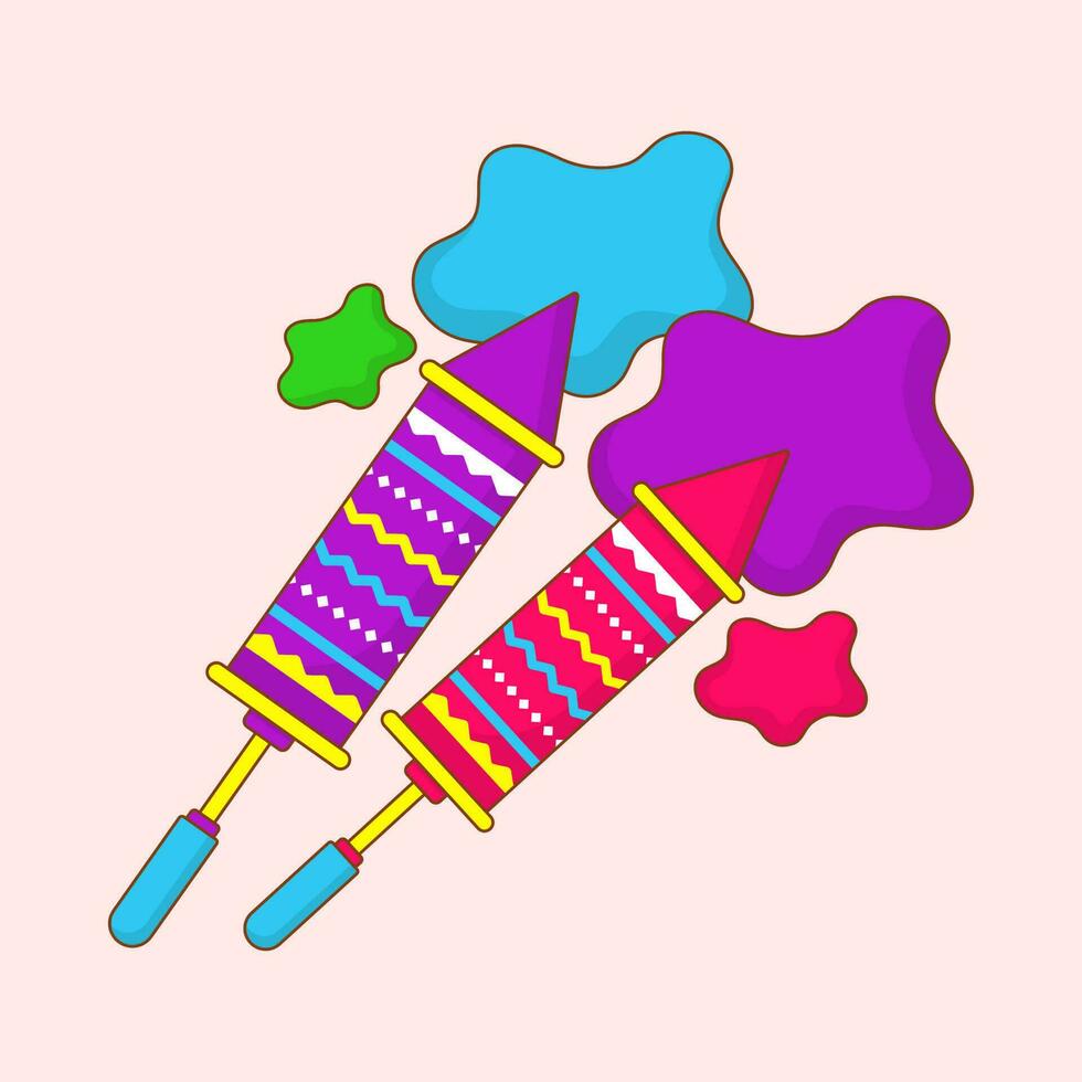 Flat Style Pichkari With Color Splash Background. vector