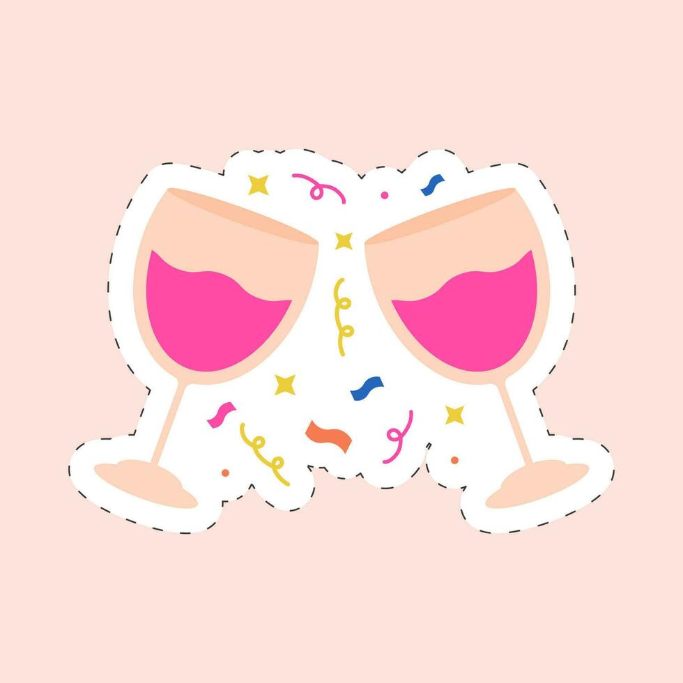 Vector Illustration Of Toast Wine Glass Icon Or Sticker Against Peach Color Background.