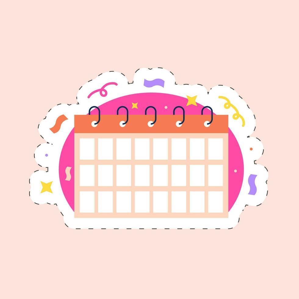 Illustration Of Sticker Style Calender Icon In Pink Confetti Background. vector