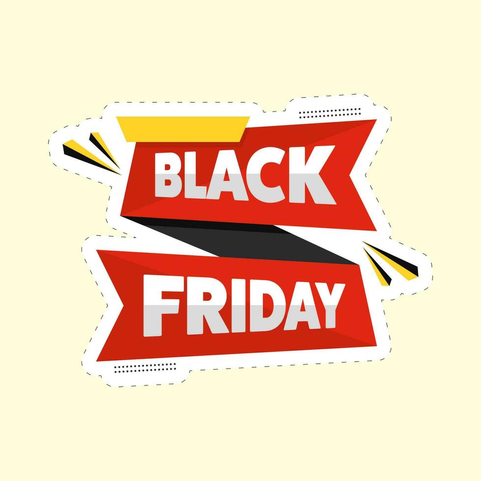 Black Friday Font Red Ribbon On Yellow Background For Sale Design. vector
