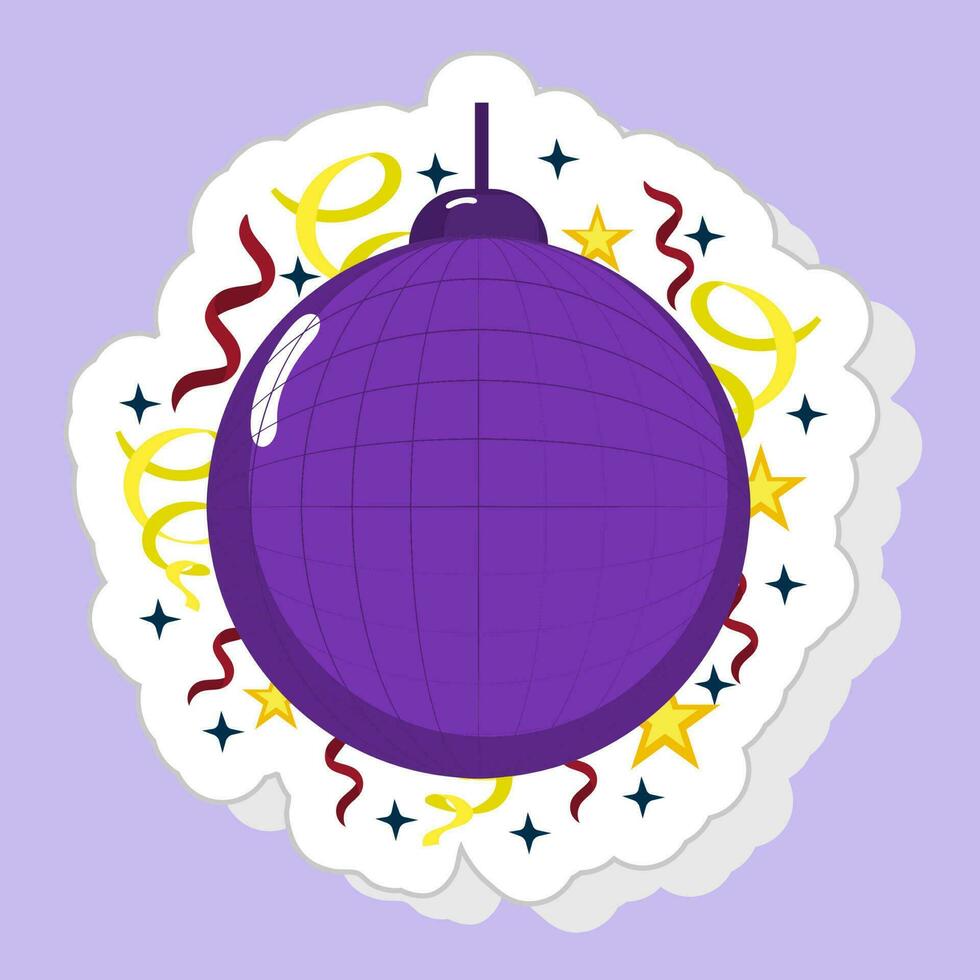 Isolated Bauble Or Disco Ball Icon In Sticker Style On Purple Background. vector