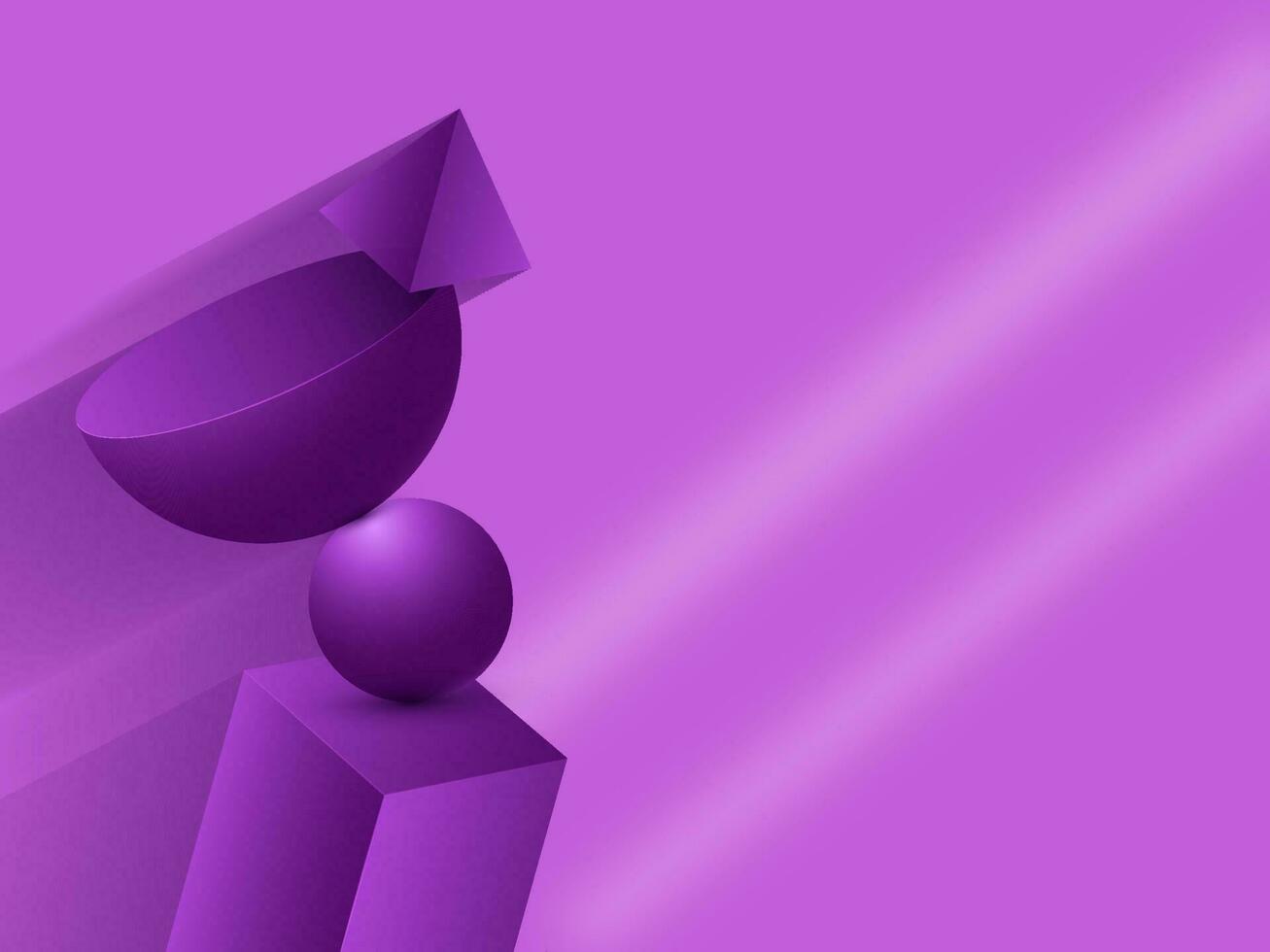 3D Geometric Element On Glossy Purple Background with Space for your text. vector
