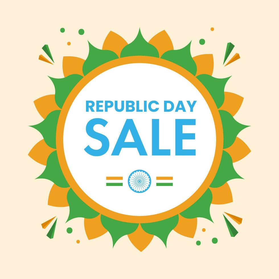 ilustración de república día venta, floral circular marco en indio bandera color en pastel melocotón antecedentes. vector