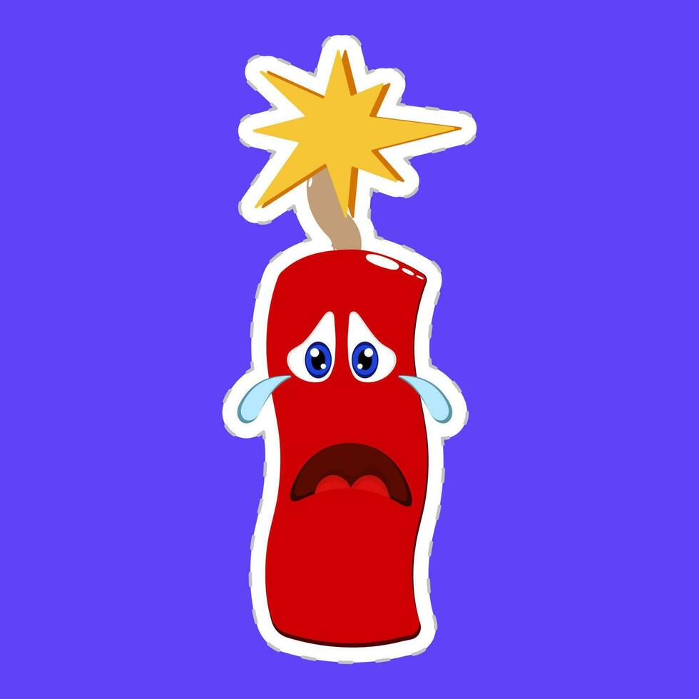 Vector Cartoon Firecracker Bomb Sticker Against Purple Background.