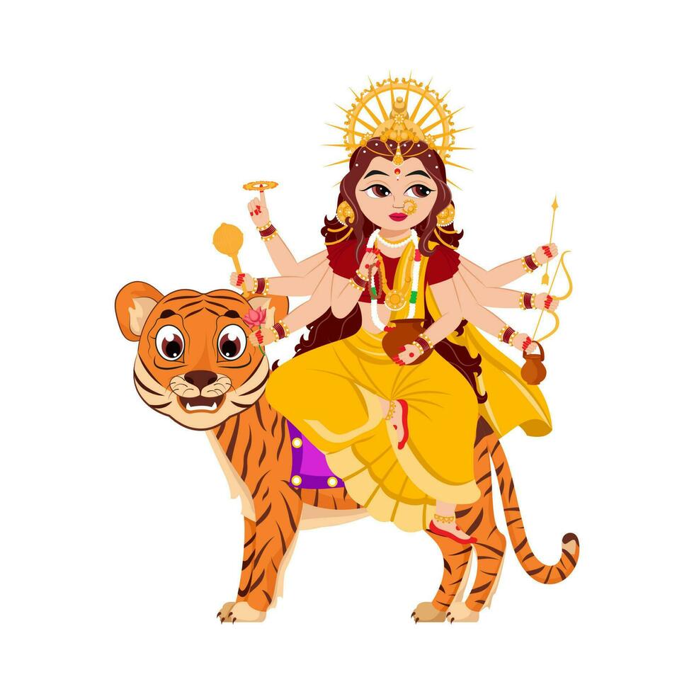 Statue Of Indian Goddess Kushmanda On White Background. vector