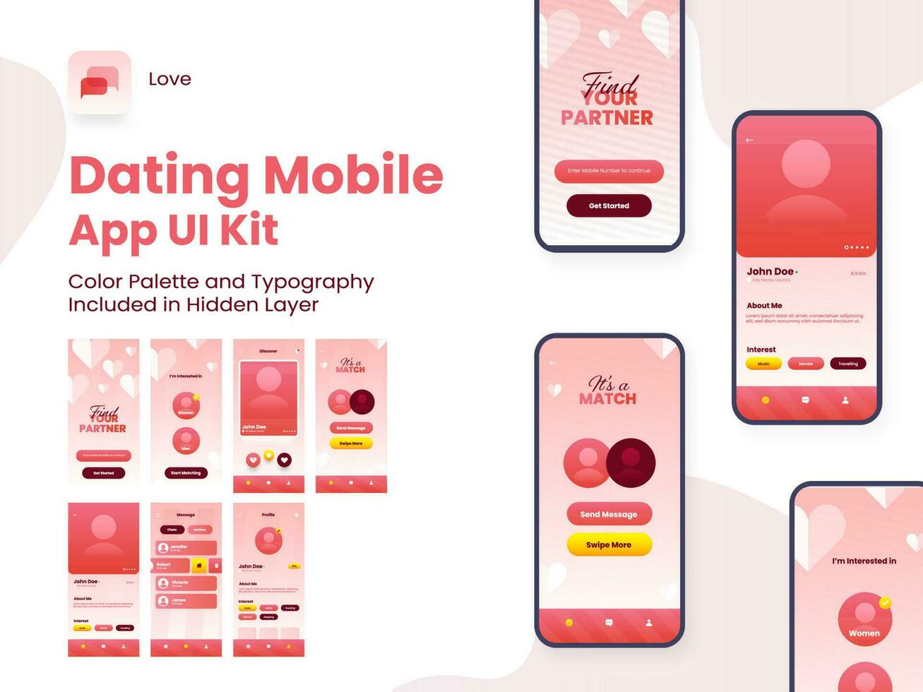 Dating App UI Kit for Responsive Mobile Application or Website with Dating App UI Kit for Responsive Mobile Application or Website with
