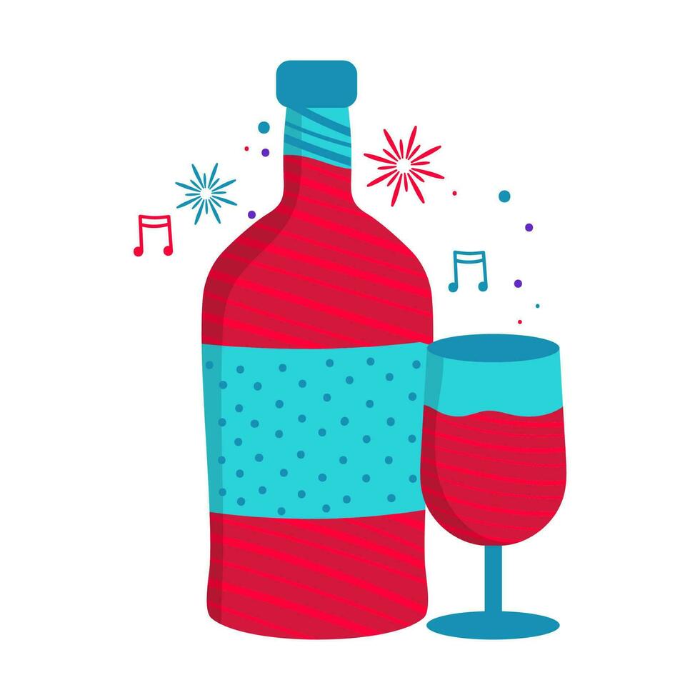 Red And Turquoise Champagne Bottle Flat Icon. vector
