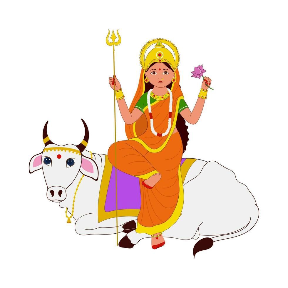 Statue Of Indian Goddess Shailputri On White Background. vector