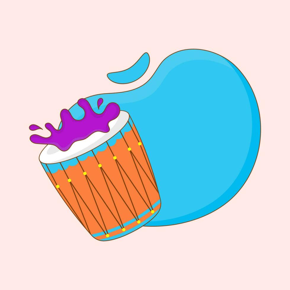 Rang Panchami Or Holi Music Beating Dholak On Splash Blue And Pink Background. vector