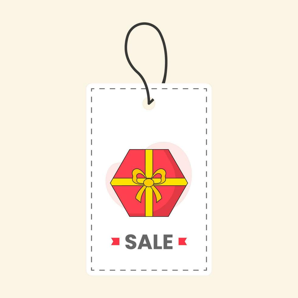 Top View Of Red Hexagon Gift Box With Sale Tag On Beige Background. vector