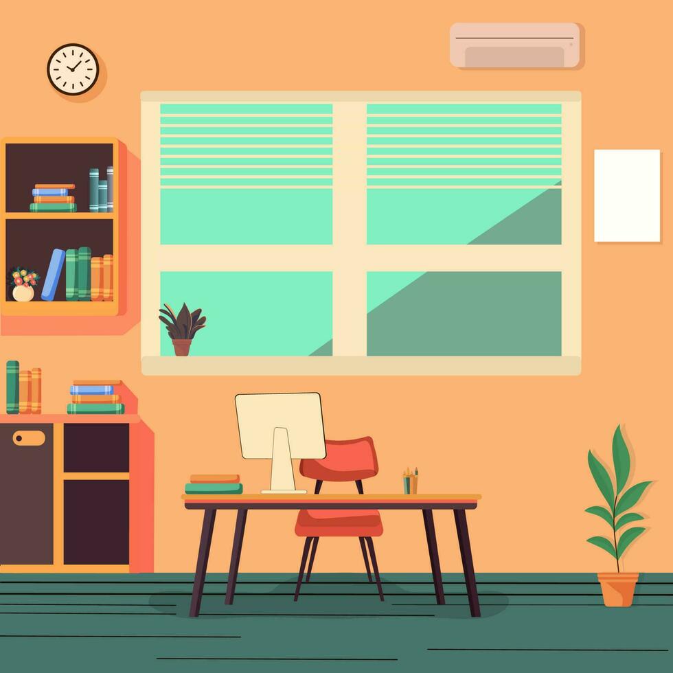 Interior View of Office or Study Room With Necessary Furnishing Objects. vector