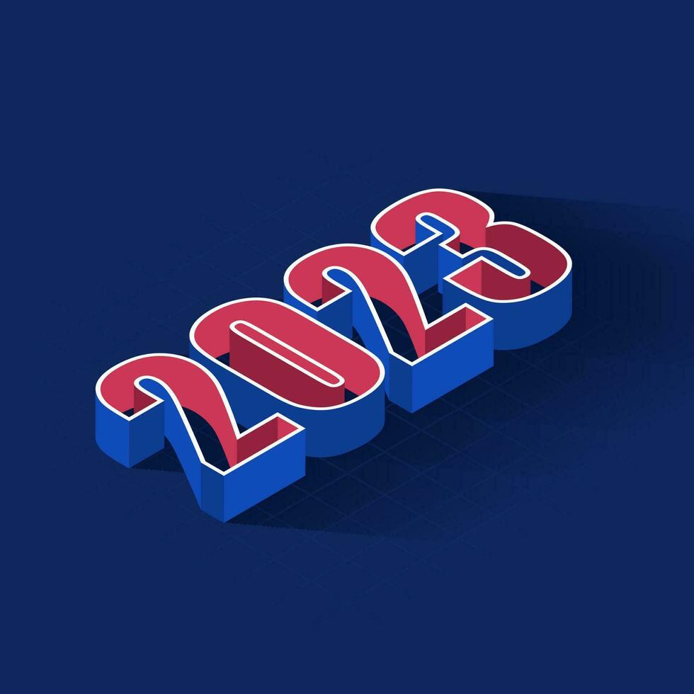 Top View Of 3D 2023 Number Against Blue Background. vector