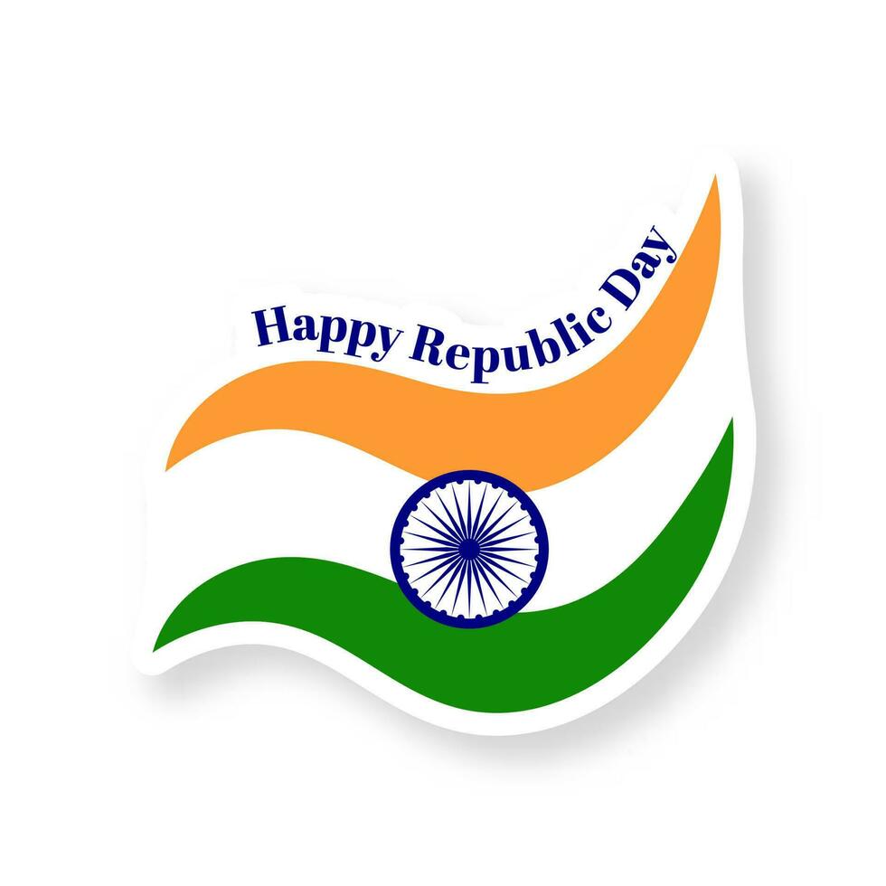 Happy Republic Day With Wavy Indian Flag Icon Or Sticker In Tricolor. vector