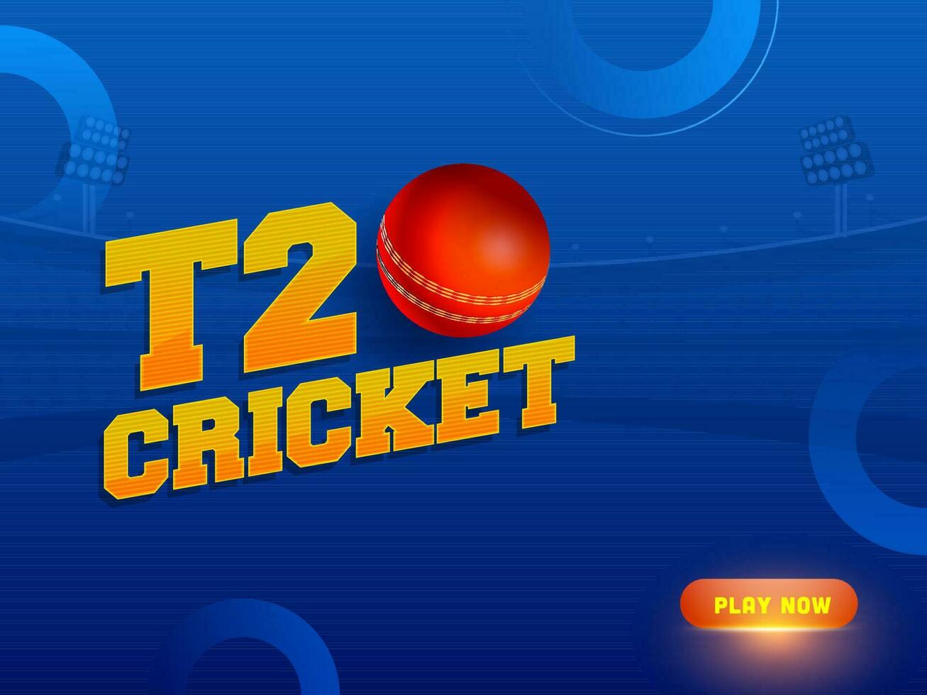 T20 Cricket Text With Realistic Red Ball On Blue Stadium View Background with Space for your Message. vector