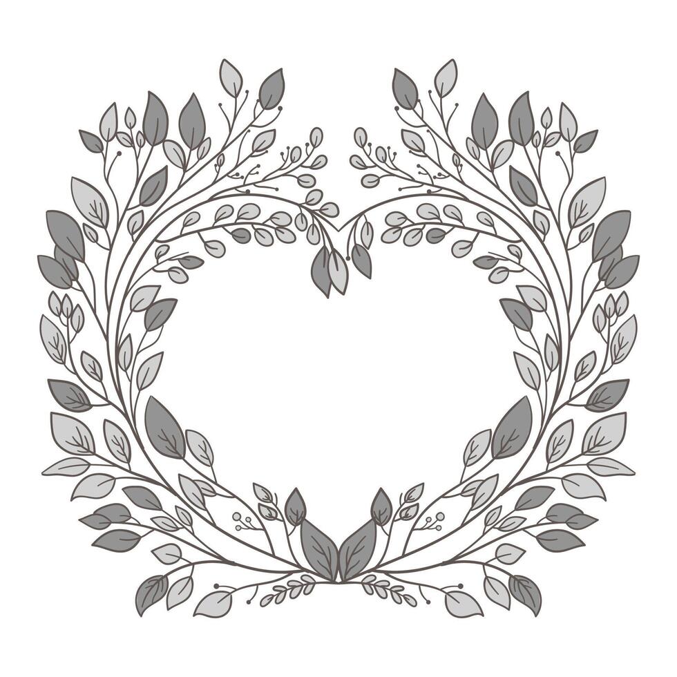 Watercolor Wreath or Floral Frame In Heart Shape. Illustration. vector