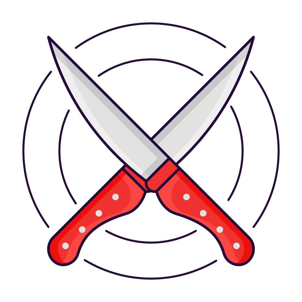 Grey And Red Cross Knife On Circle Background. vector