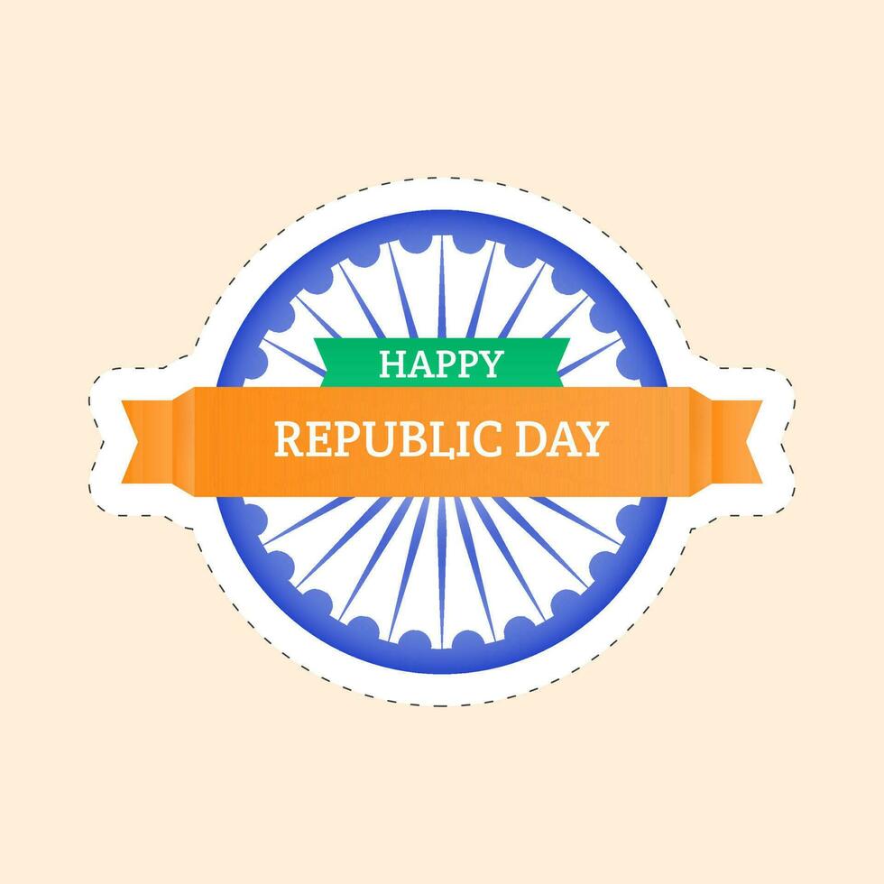 Happy Republic Day, Ashoka Wheel Sticker On Peach Background. vector