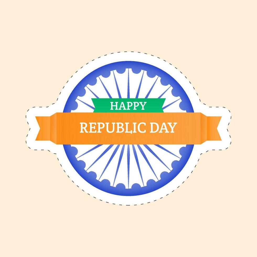 Happy Republic Day, Ashoka Wheel Sticker On Peach Background. vector