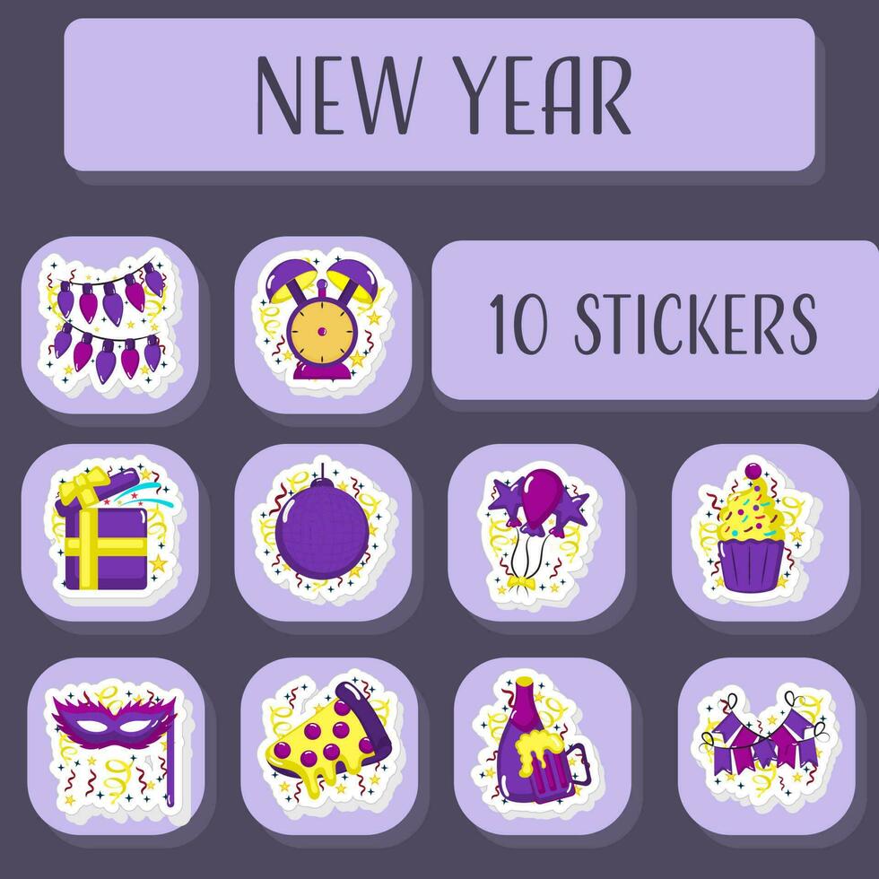 Illustration Of New Year -10 Sticker Set On Purple Background. vector
