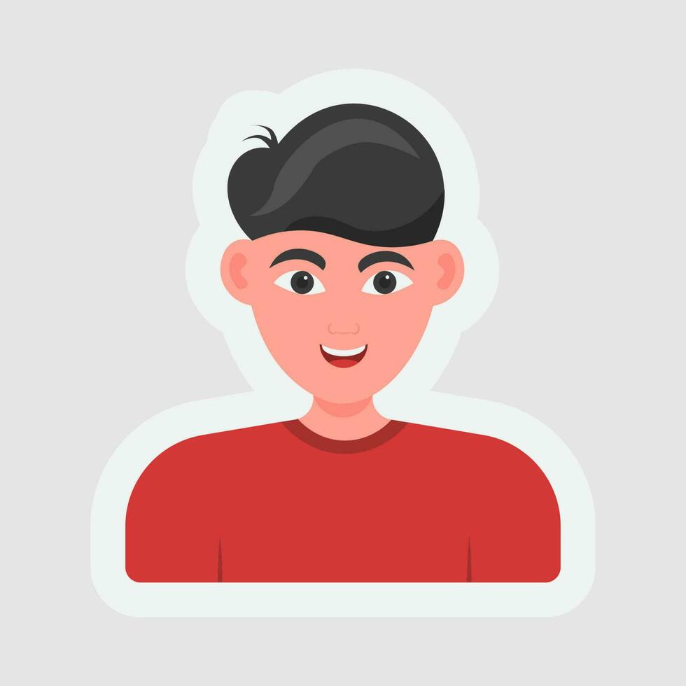 Sticker Style Young Boy Character On Gray Background. vector