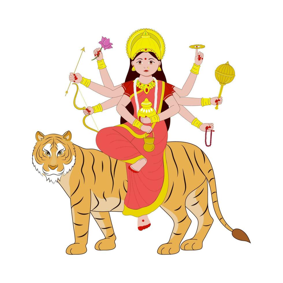 Statue Of Indian Goddess Kushmanda On White Background. vector