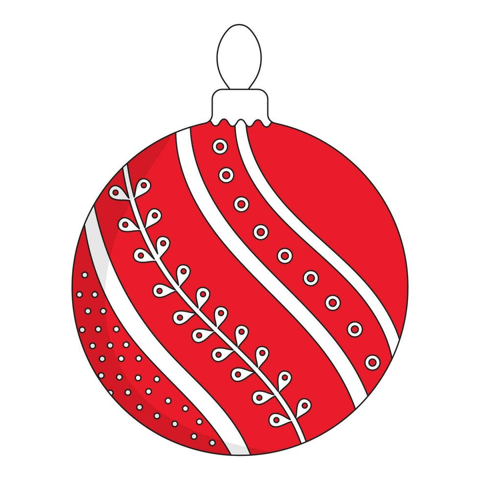 Flat Style Pearls And Filigree Pattern Christmas Bauble Red And White Icon. vector