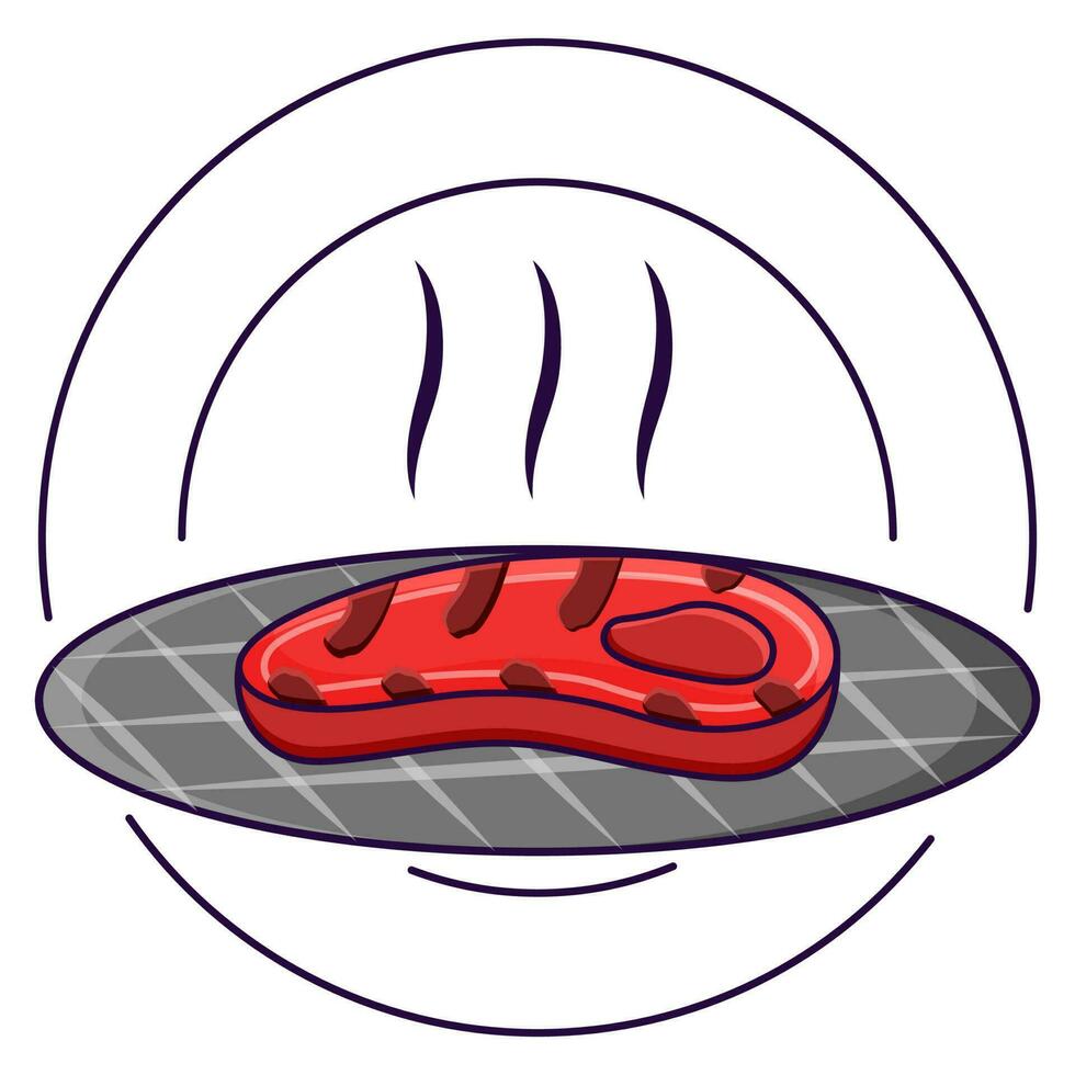 Hot Red Steak Food On Circular Background. vector