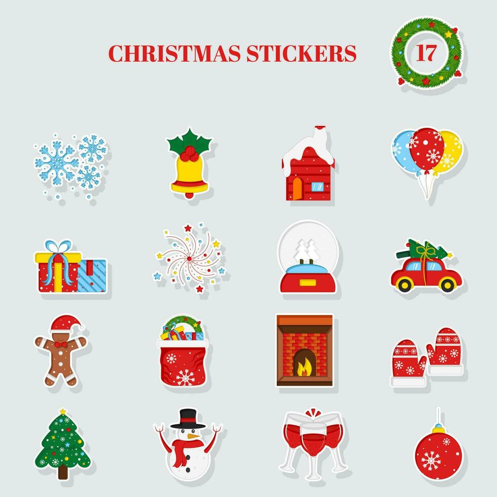 Isolated Christmas Stickers -17 Set In White Background. vector