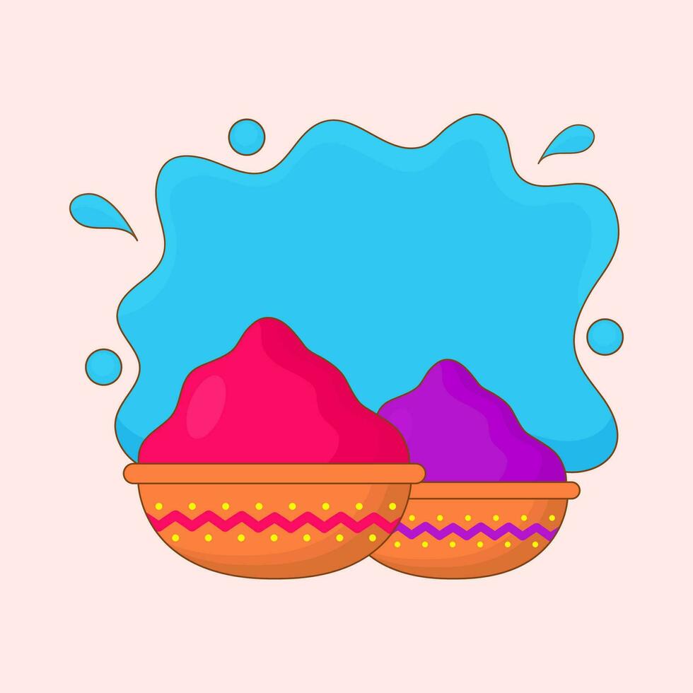 Red And Blue Gulal  Mud Bowl Against Splash Background. vector