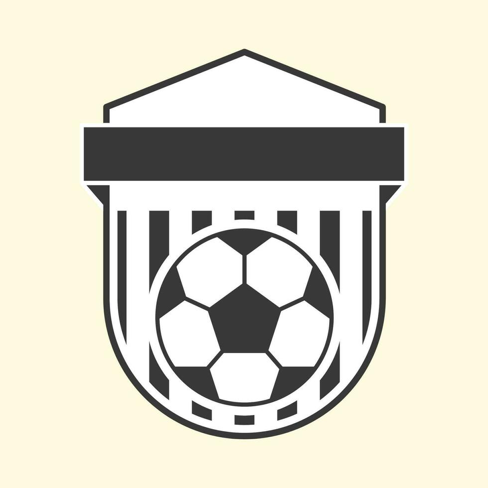 Black And White Soccer Ball With Shield And Blank Ribbon Against Cosmic Latte Background. vector
