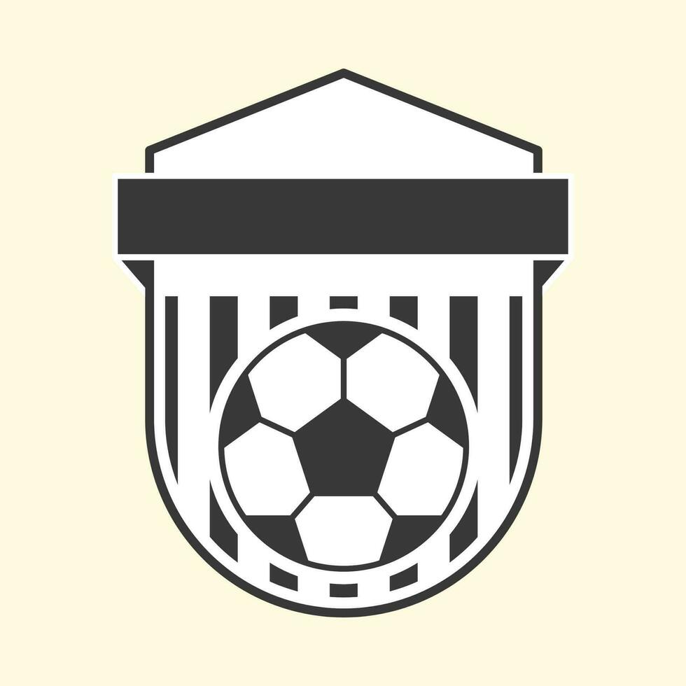 Black And White Soccer Ball With Shield And Blank Ribbon Against Cosmic Latte Background. vector