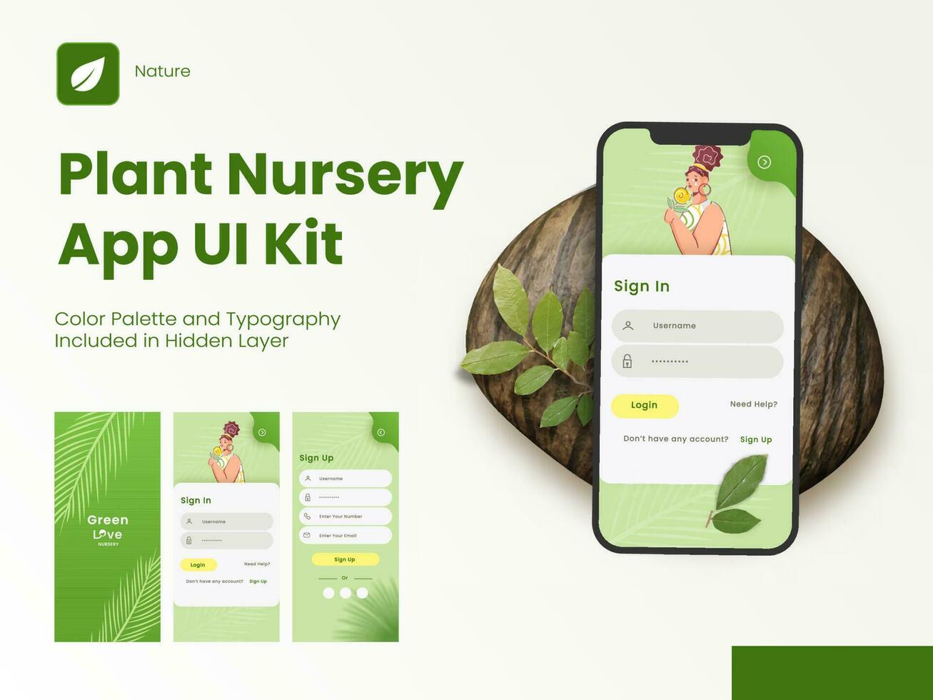 Plant Nursery Application Splash Screens Including Like As Sign In, Sign Up for Mobile App and Responsive Website. vector