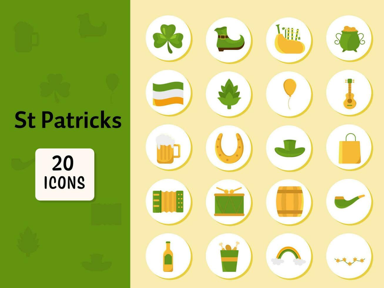 Illustration Of Saint Patrick's Day Icon Set In Flat Style. vector