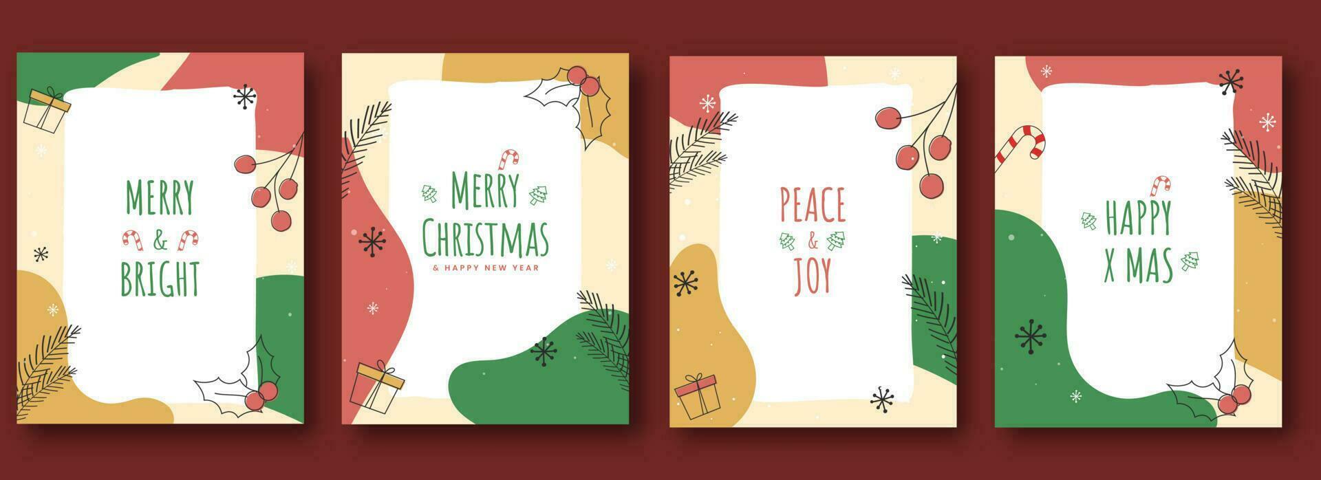 Merry Christmas And New Year Greeting Card Or Flyer Design In Four Options. vector