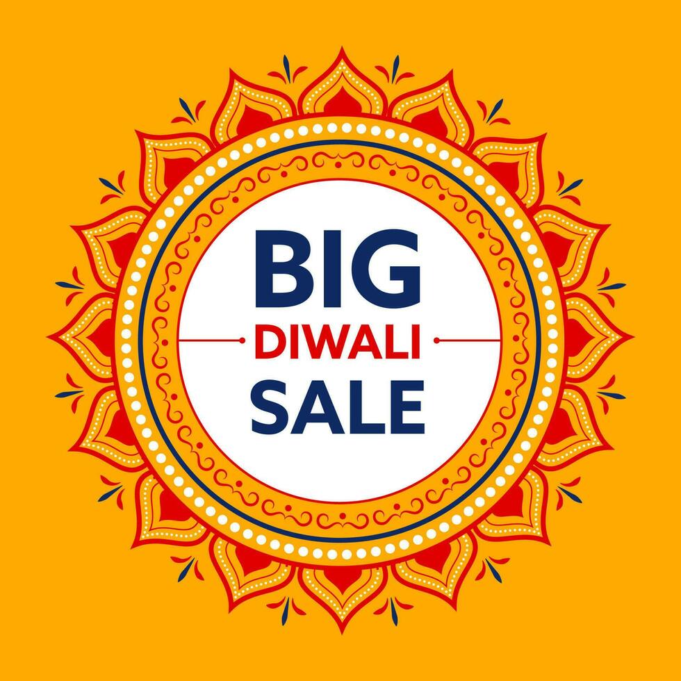 Diwali Big Sale Poster Design With Mandala Frame On Chrome Yellow And White Background. vector