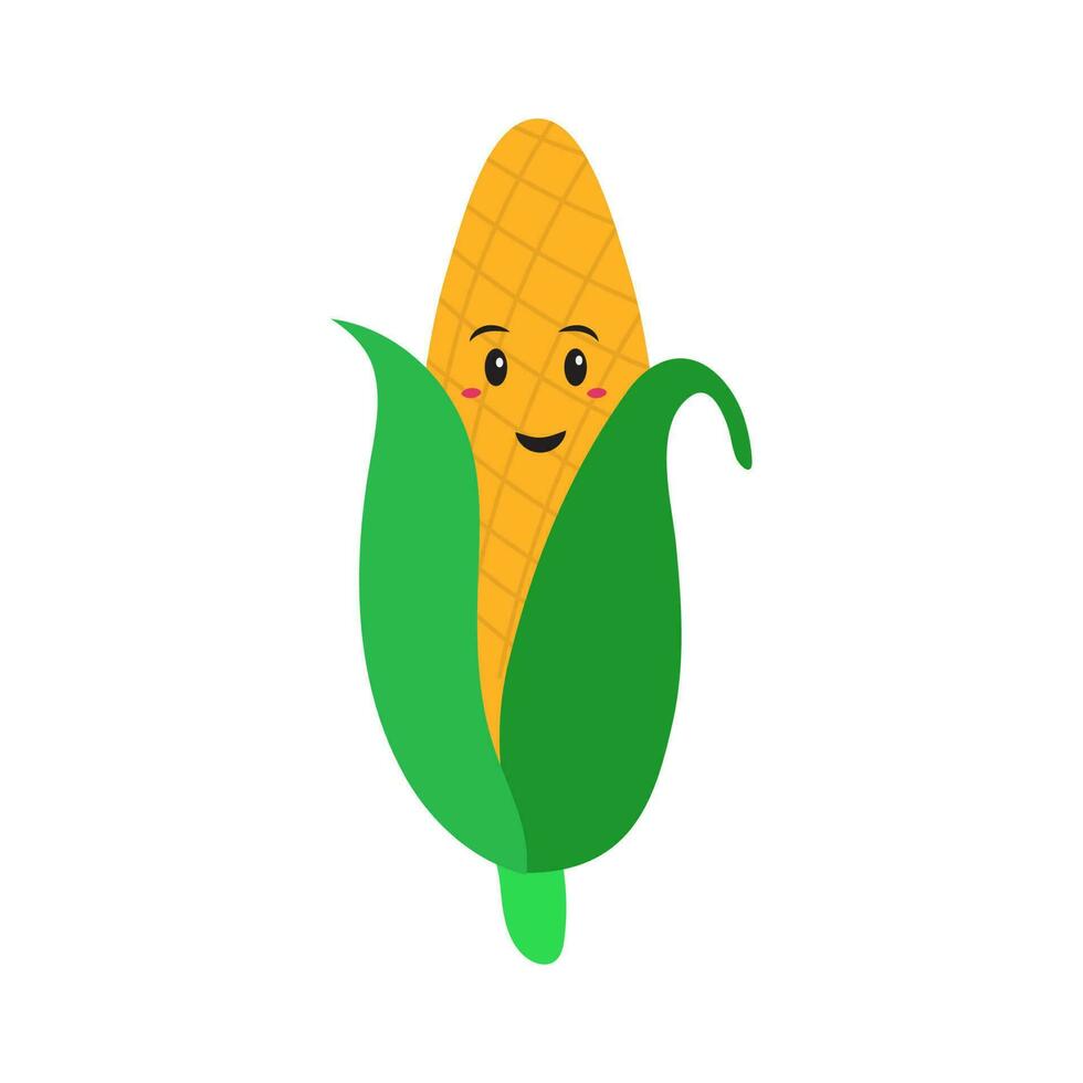 Flat Vector Of Smiley Corn Cartoon Plant.
