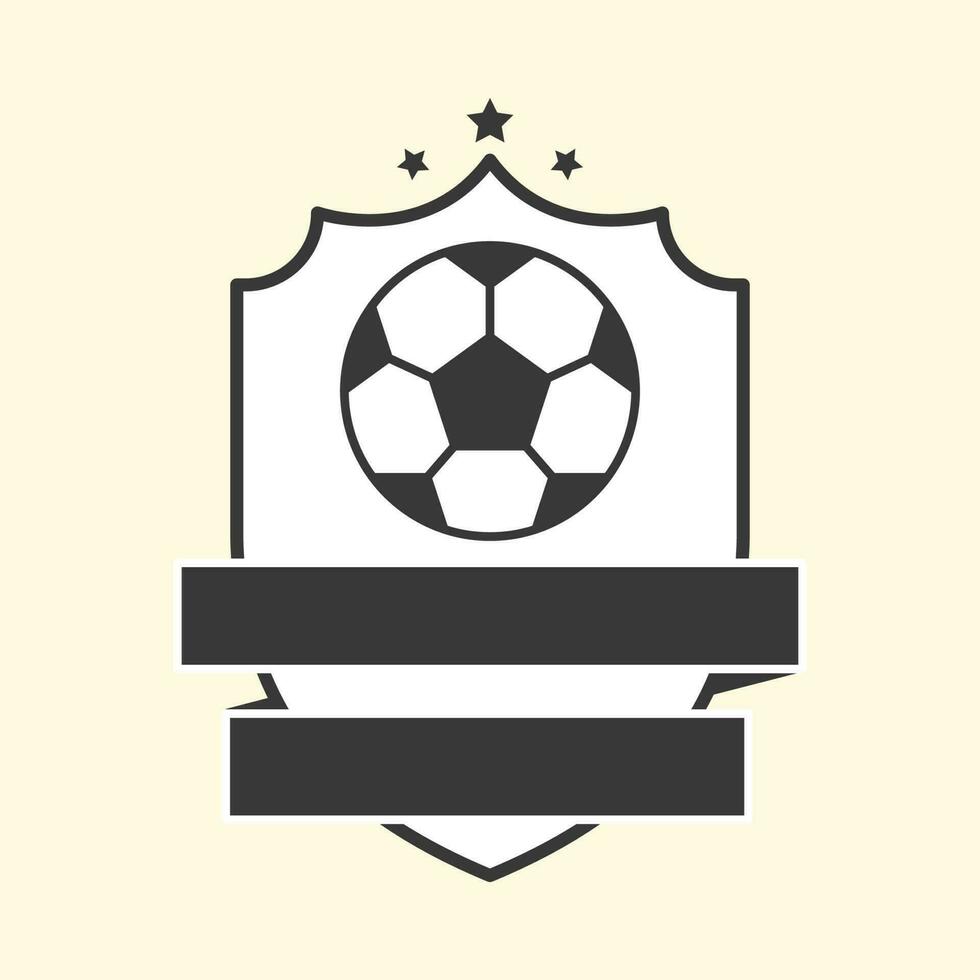 Black And White Soccer Ball With Blank Ribbon Covering Shield On Cosmic Latte Background. vector