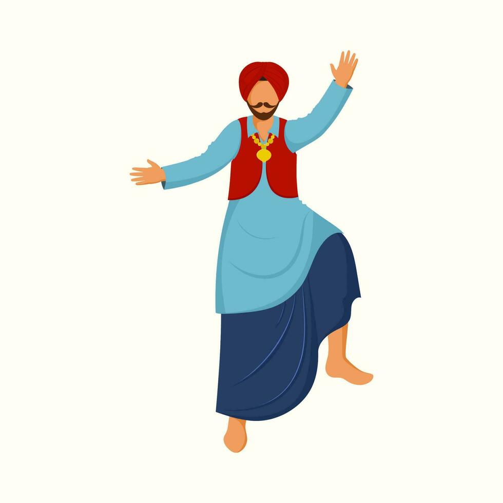 sin rostro punjabi hombre ejecutando bhangra danza en tradicional atuendo. vector