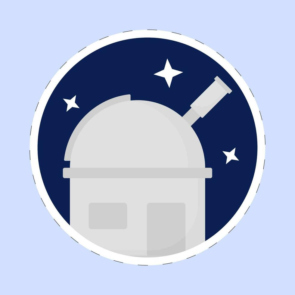 Isolated Observatory Building With Stars Blue Background In Sticker Style. vector