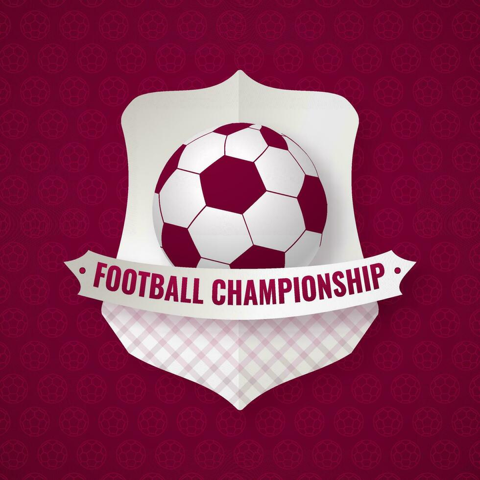 Football Championship Shield Or Badge, Ribbon Against Dark Pink Ball Pattern Background. vector