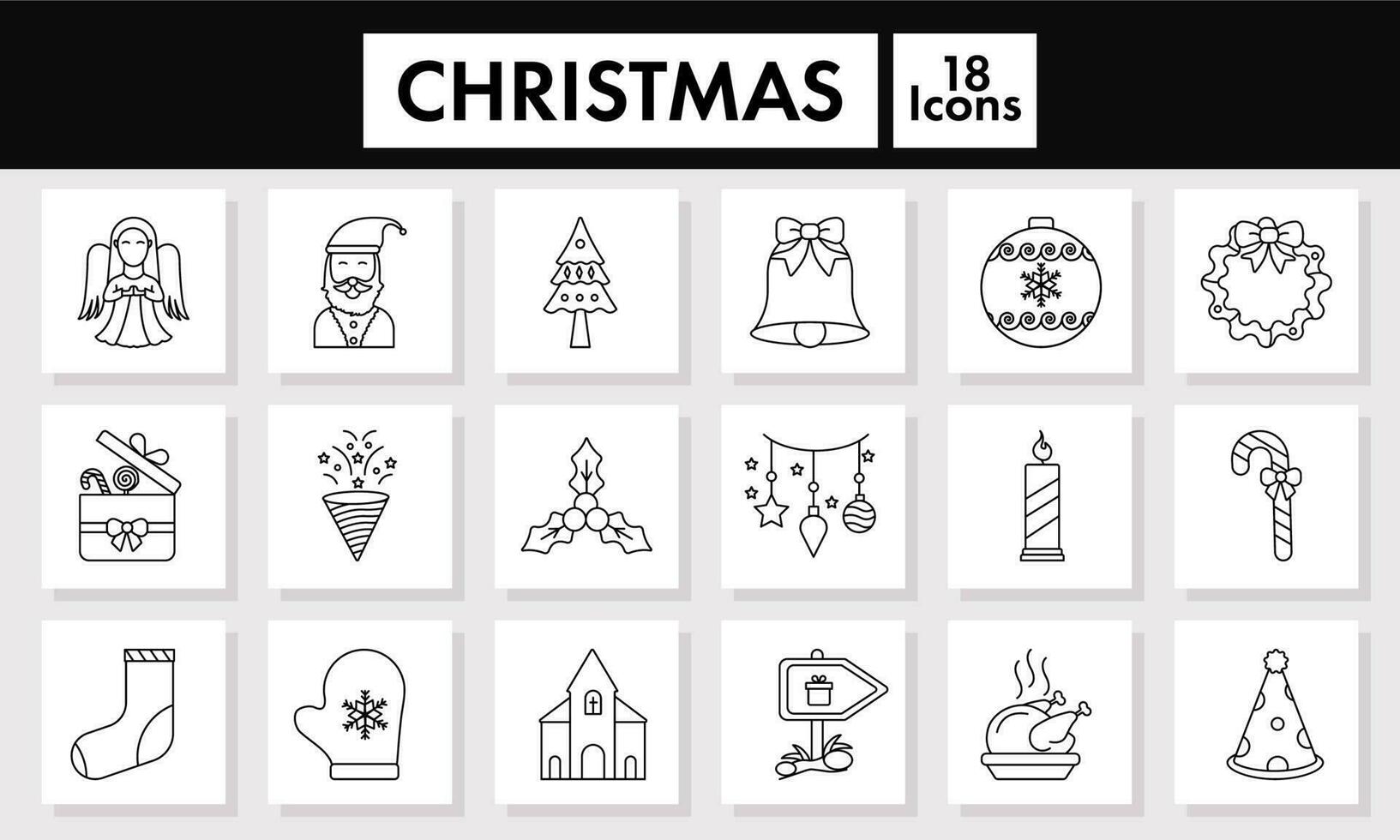 18 Christmas Celebration Icons Pack In Linear Style. vector