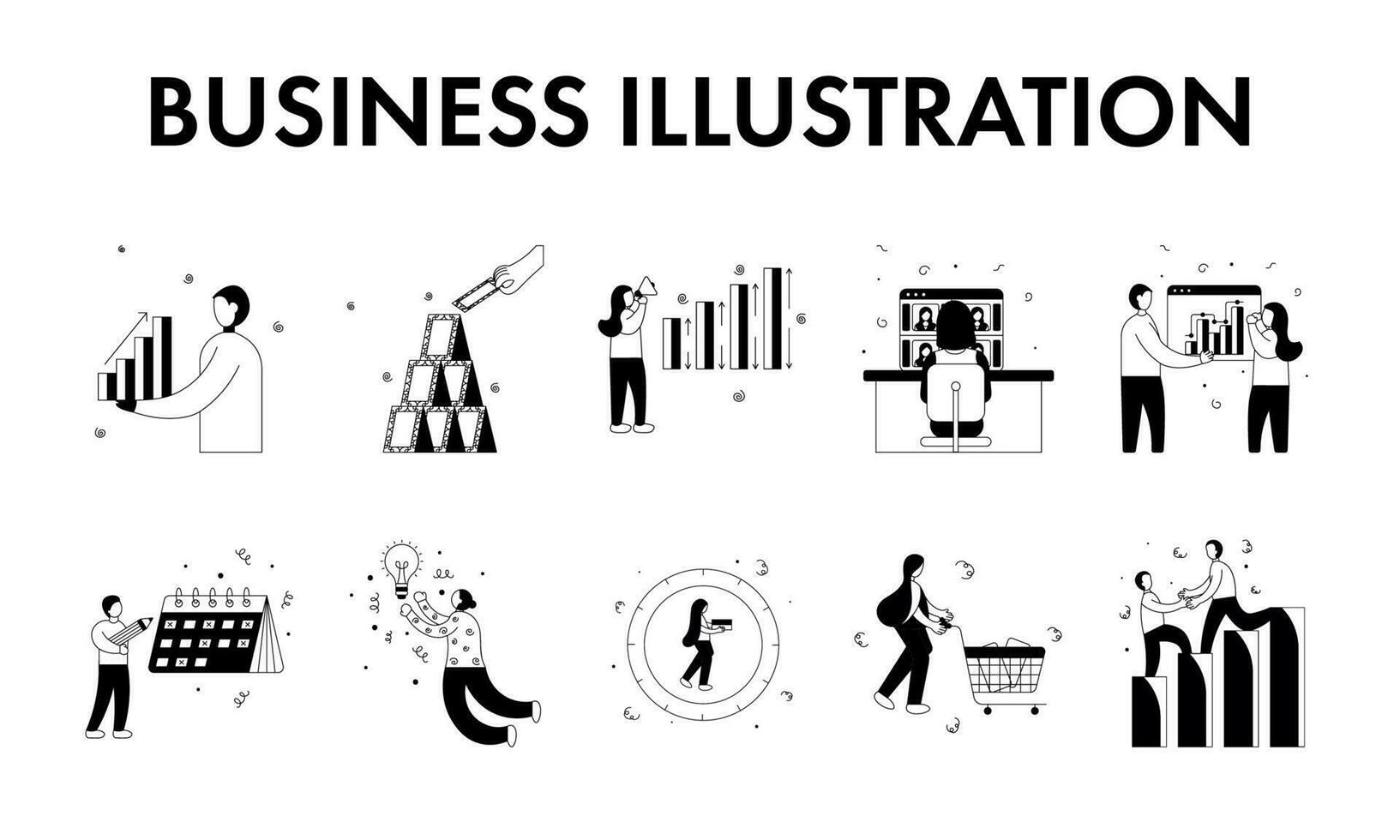 Doodle Style Set Of Business Concept On White Background. vector