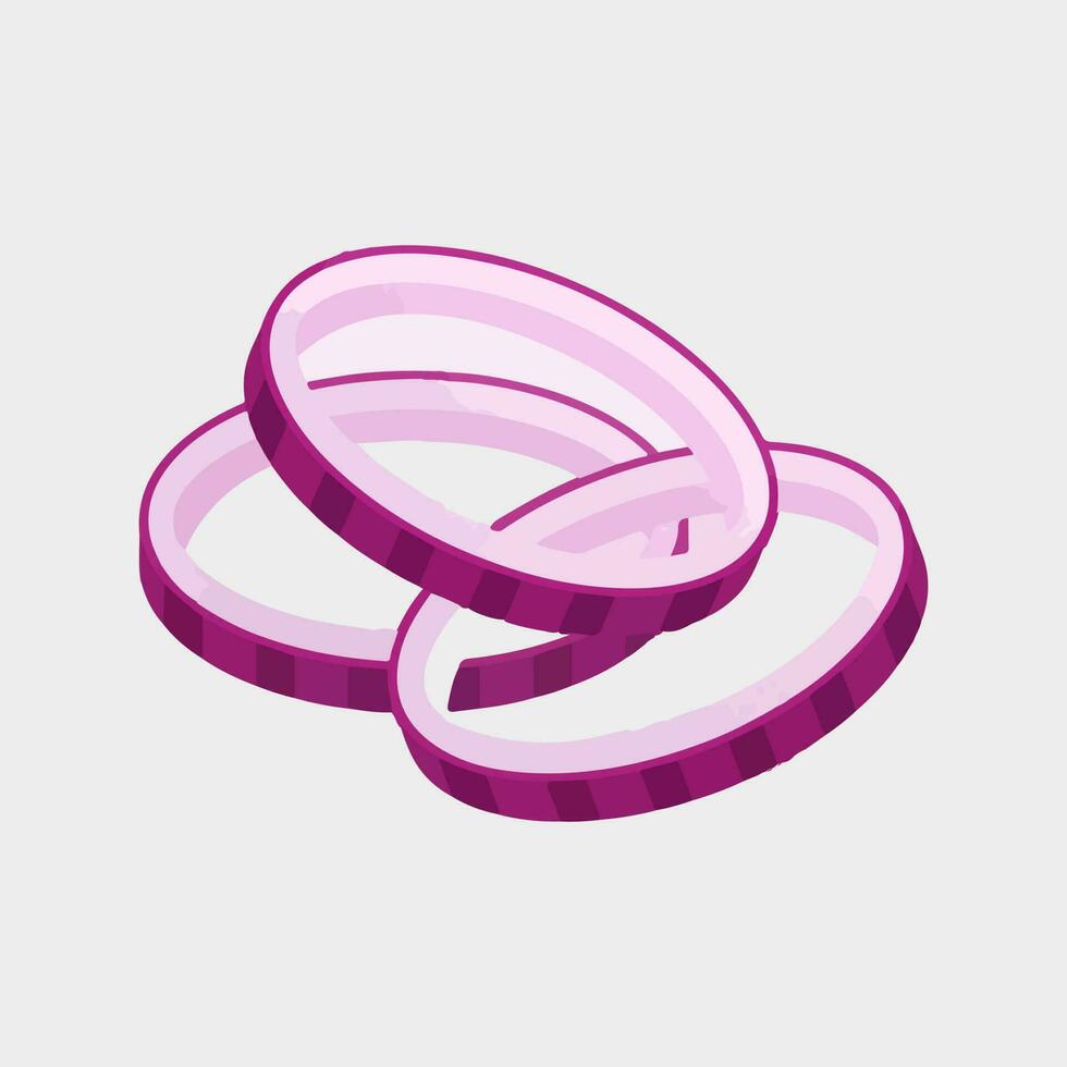 Ring Shaped Onion Slices In 3D Style. vector