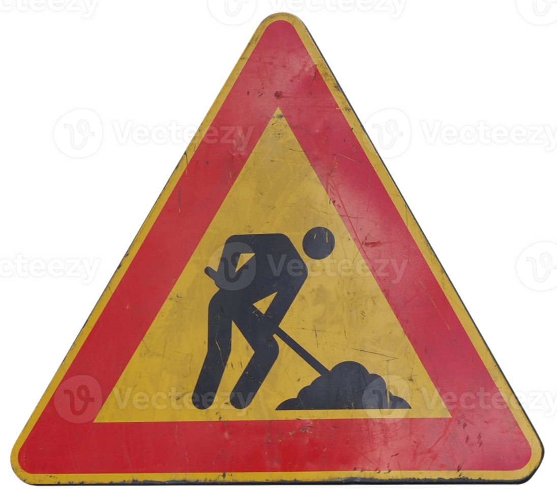 road works sign with copy space transparent PNG